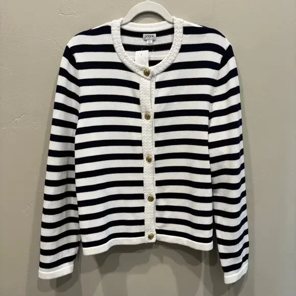 NWT J. Crew Factory Striped Cotton Cardigan Sweater Ivory Navy Stripe - Size: XL - Picture 3 of 10